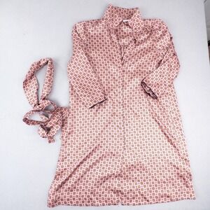 Marella Pink Floral Satin Shirt Dress Long Sleeve Midi with Belt